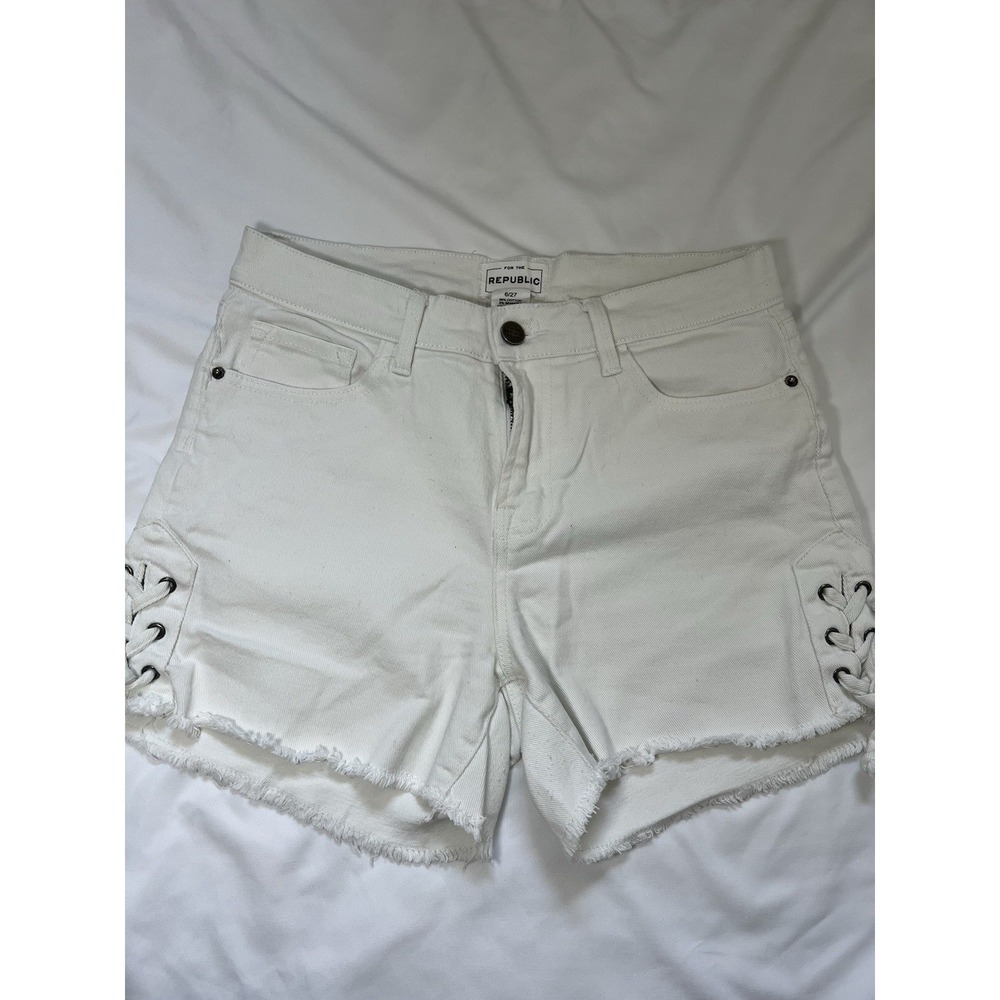 For The Republic Women's White Shorts Tie Raw Hem Size 6/27‎